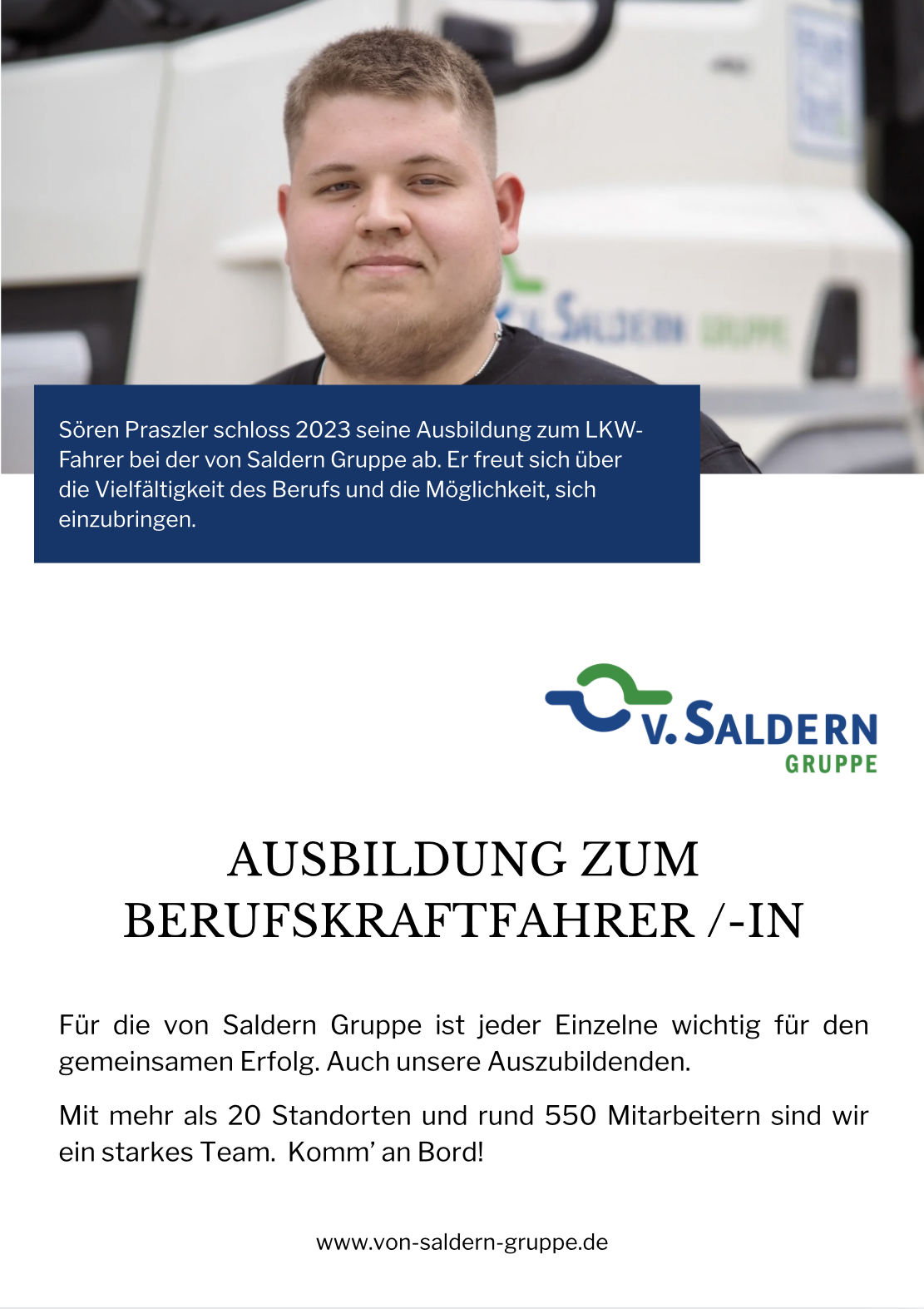Als Berufskraftfahrer/-in ist dein Arbeitsplatz der LKW. Ob im Regional- oder Fernverkehr, für uns bist du das zuverlässige Bindeglied zwischen Produktion und Kunde.